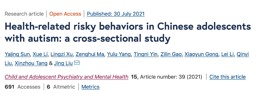 Health-related risky behaviors in Chinese adolescents with autism: a cross-sectional study